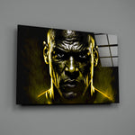 Heroic-portrait panel bringing trophy gravitas to a contemporary home gym
