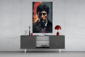 Al Pacino panel catching lamp light to reveal its kinetic gravity