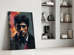 Al Pacino glass print enhancing a hallway with cinematic mood