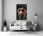 Al Pacino close-up showing weary face with crimson splatters past the temple