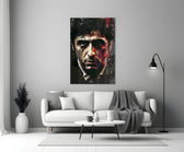 Al Pacino close-up showing weary face with crimson splatters past the temple