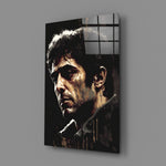 Cinematic-portrait panel bringing noir restraint to a contemporary study
