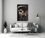 Al Pacino close-up showing 3/4 portrait dissolving into sepia drips