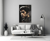 Al Pacino close-up showing 3/4 portrait dissolving into sepia drips