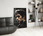 Al Pacino panel adding editorial gravity to a whisky bar nook