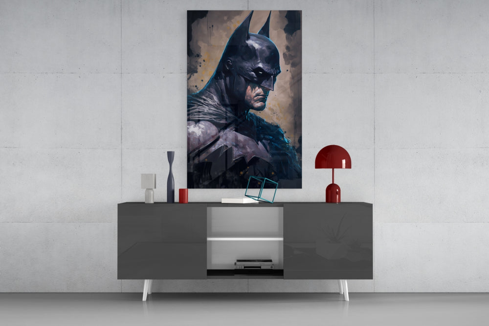 Batman panel catching lamp light to reveal its solitary gravity