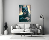 Batman close-up showing head-on stoic gaze with diffused light on the jaw