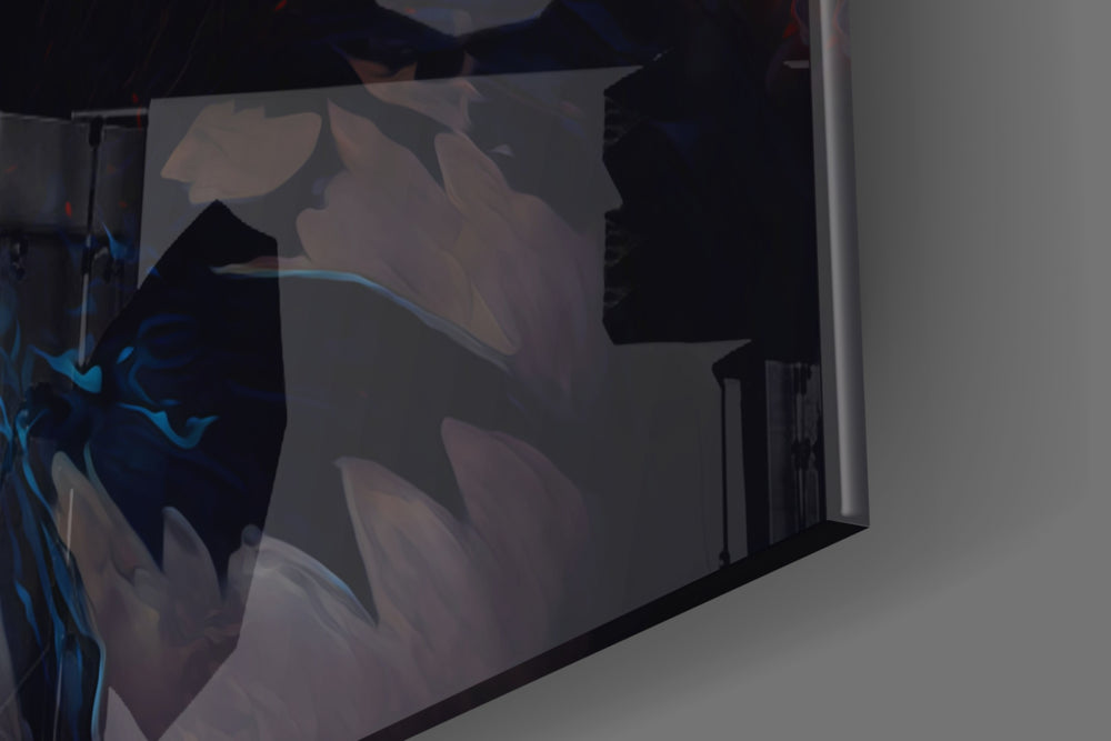 Batman artwork anchoring a wall with warm dramatic palette