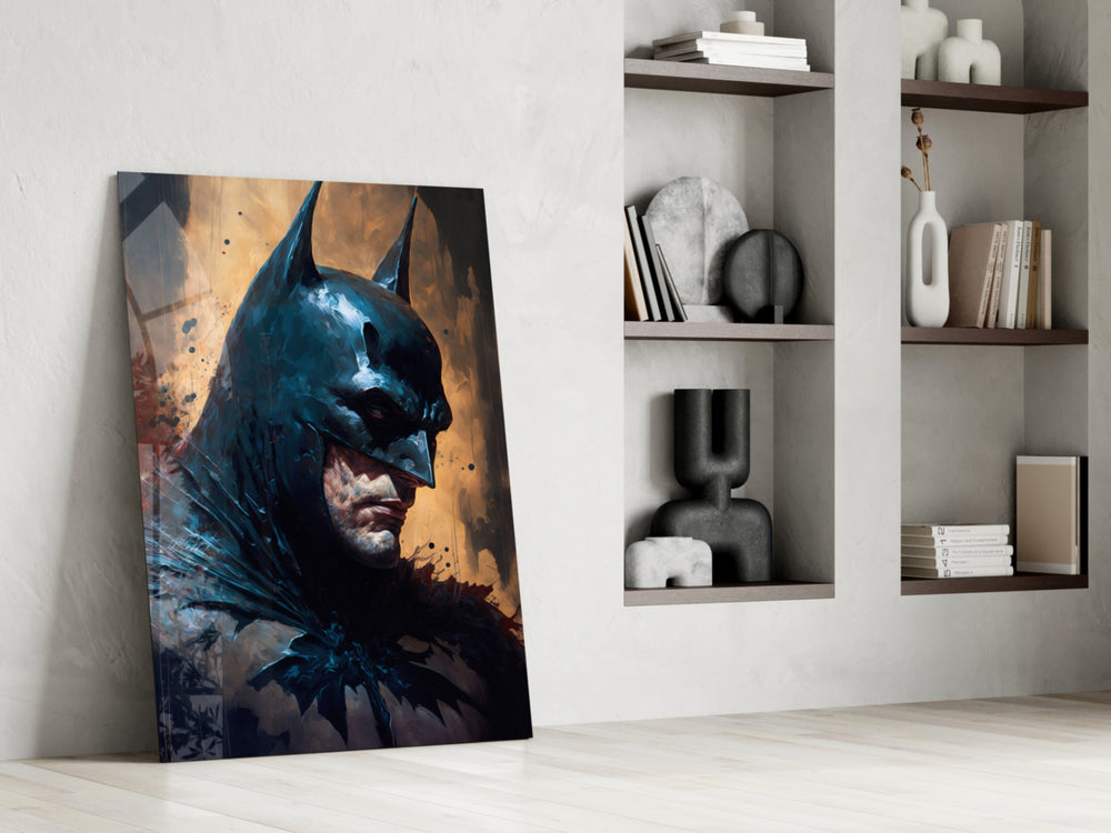 Batman glass print enhancing a study with cinematic mood