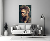 Tyler Durden close-up showing spike-haired punk profile with crimson splatters