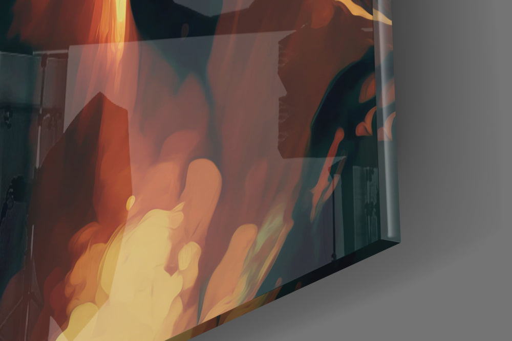 Tyler Durden artwork anchoring a wall with warm dramatic palette
