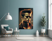Tyler Durden glass wall art styled above a console in a study