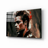 Fight Club Tyler Durden glass wall art displayed above a leather sofa in a moody man cave with brass sconces