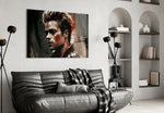 Fight Club Tyler Durden glass wall art styled above a console in a study