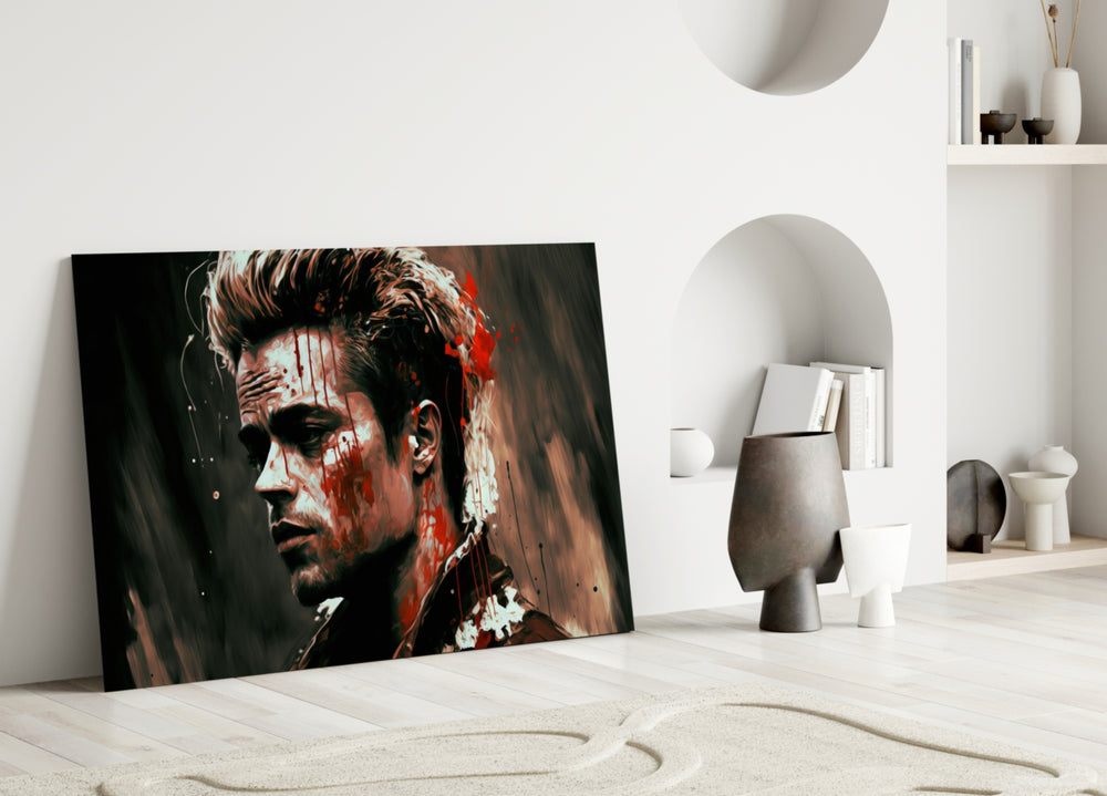 Tyler Durden close-up showing spike-haired profile with crimson splatters