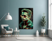 Fight Club Tyler Durden glass wall art styled above a console in a study