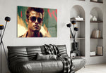 Fight Club Tyler Durden glass wall art styled above a console in a study