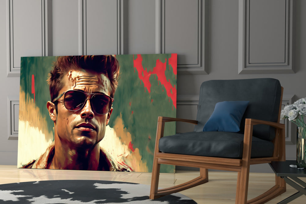 Fight Club Tyler Durden glass print enhancing a hallway with cinematic mood