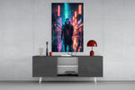 Cyberpunk panel catching screen glow to reveal its electric melancholy