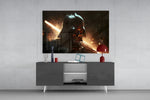 Darth Vader panel catching lamp light to reveal its smoldering gravity