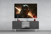 Darth Vader panel catching lamp light to reveal its smoldering gravity
