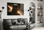 Darth Vader glass wall art styled above a console in a games room