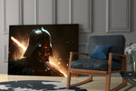 Darth Vader glass print enhancing a hallway with cinematic mood