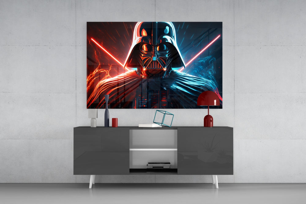 Darth Vader panel catching lamp light to reveal its kinetic charge