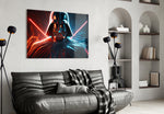 Darth Vader glass wall art styled above a console in a games room