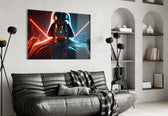 Darth Vader glass wall art styled above a console in a games room