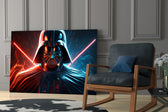 Darth Vader glass print enhancing a hallway with cinematic mood