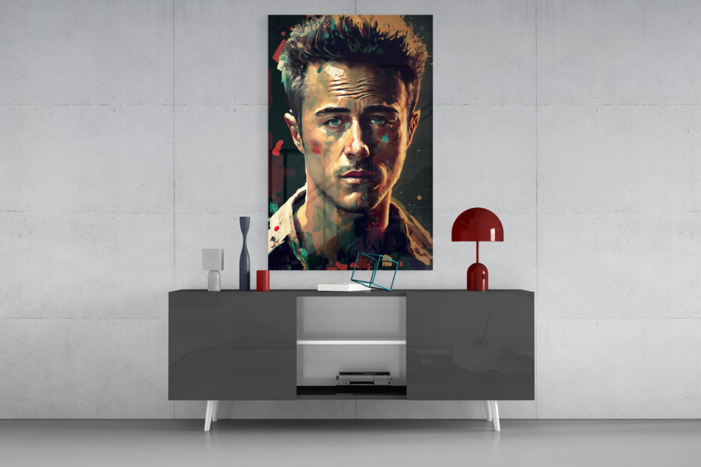 Fight Club Norton panel catching lamp light to reveal its insomniac gravity
