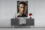 Fight Club Norton panel catching lamp light to reveal its insomniac gravity