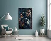 Game of Thrones glass wall art styled above a console in a study