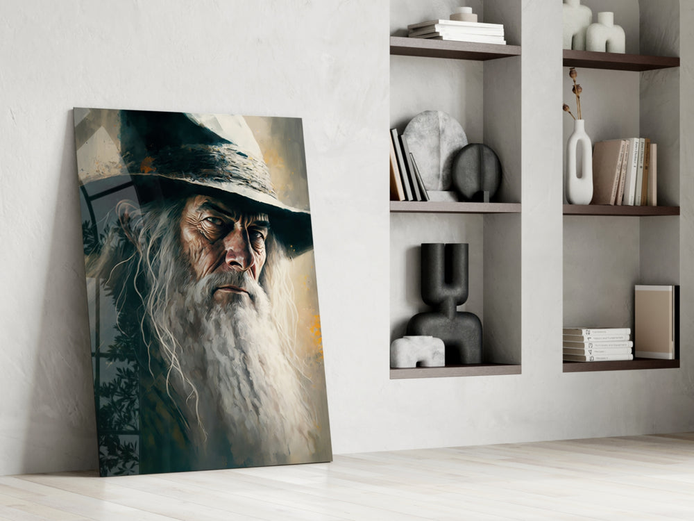 Gandalf glass print enhancing a reading nook with cinematic mood