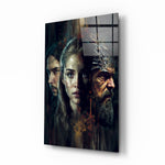 Game of Thrones glass wall art displayed above a leather sofa in a moody man cave with brass sconces