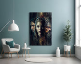 Game of Thrones glass wall art styled above a console in a study