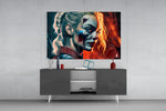 Harley Quinn panel catching lamp light to reveal its dual kinetic charge