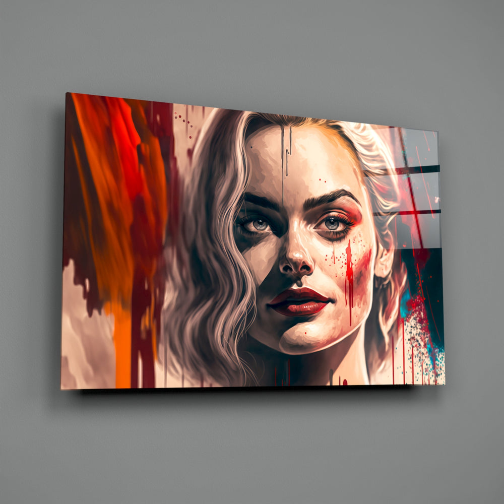 Painterly-portrait panel bringing kinetic melancholy to a contemporary bedroom