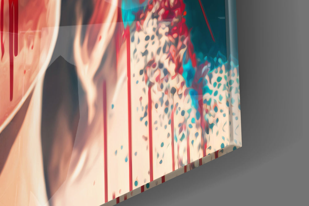 Harley Quinn artwork anchoring a wall with warm vibrant palette