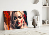 Harley Quinn close-up showing soft smirk and crimson tear drips