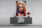 Harley Quinn panel catching lamp light to reveal its dripping charge
