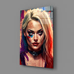 Painterly-portrait panel bringing dripping charge to a contemporary bedroom