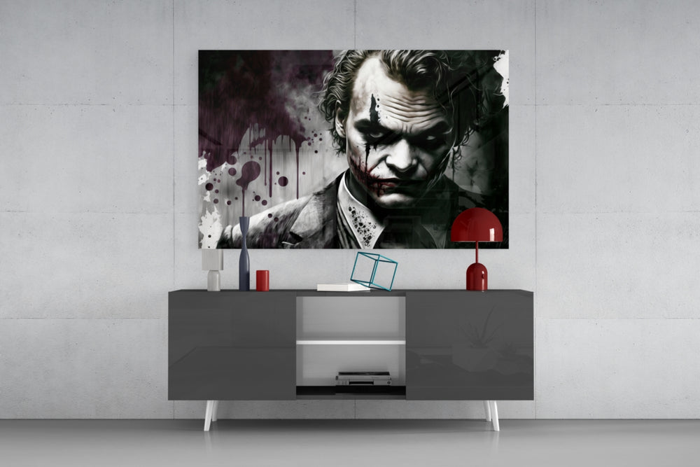 Joker panel catching lamp light to reveal its noir gravity