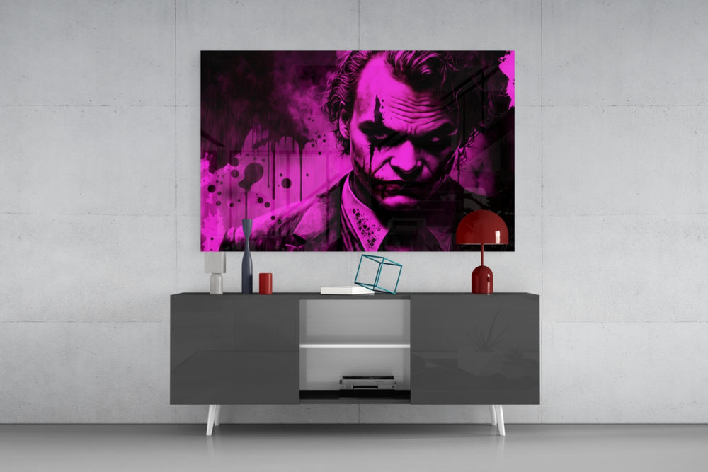 Joker panel catching lamp light to reveal its electric venom