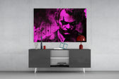 Joker panel catching lamp light to reveal its electric venom