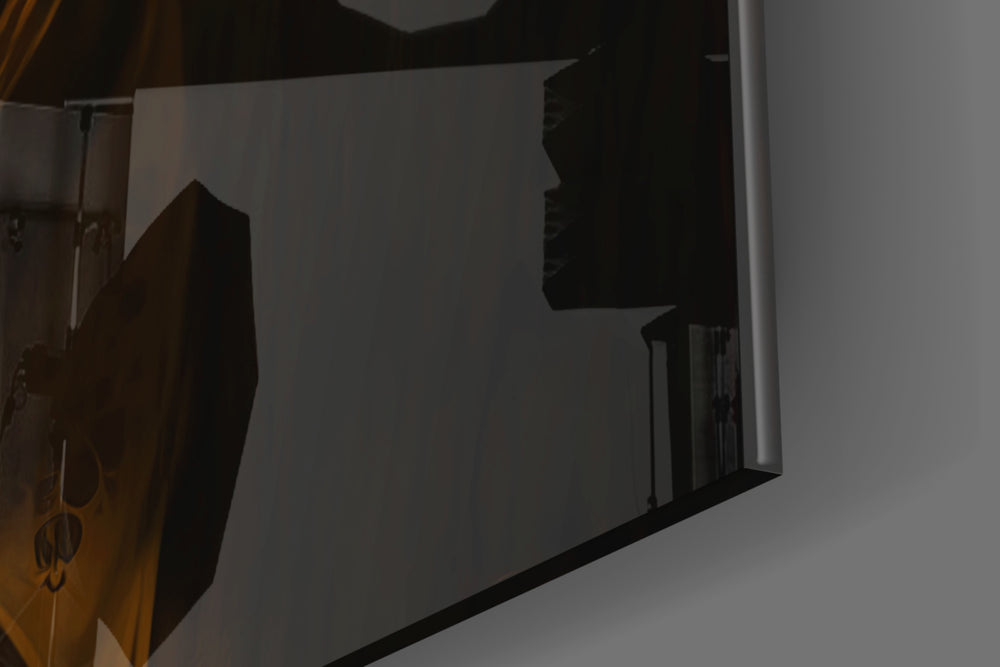 Joker artwork anchoring a wall with warm dramatic palette