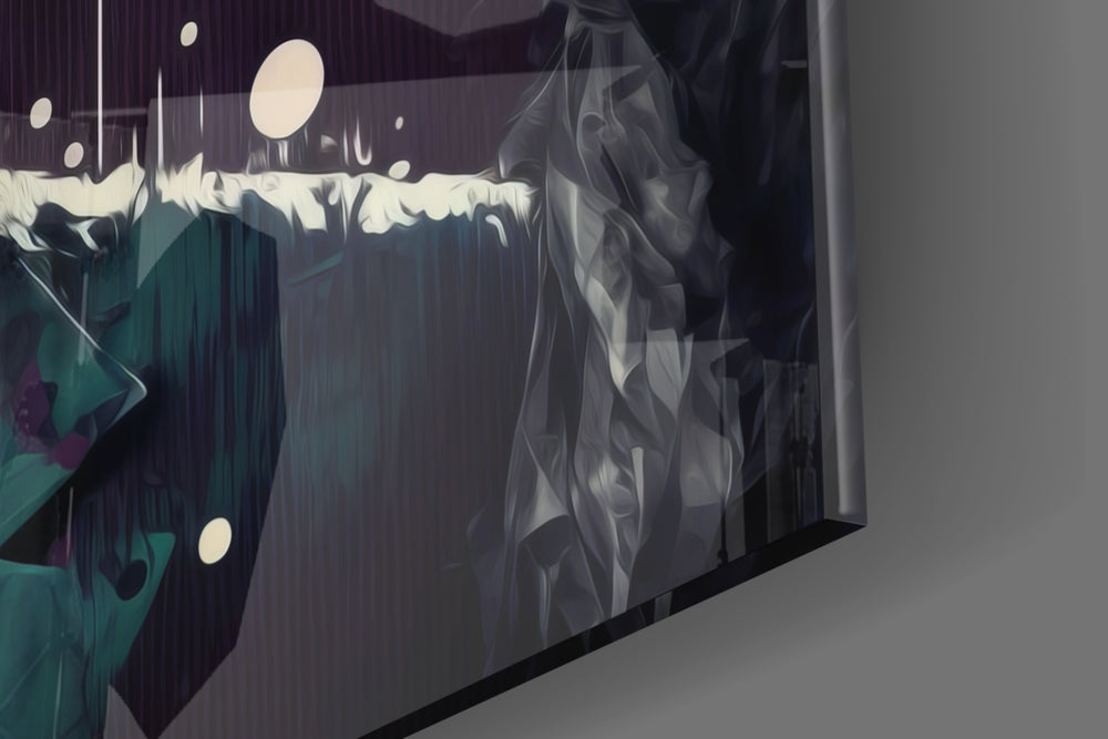 Joker artwork anchoring a wall with dark dramatic palette