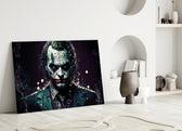 Joker close-up showing sickly green pallor and ivory splatters