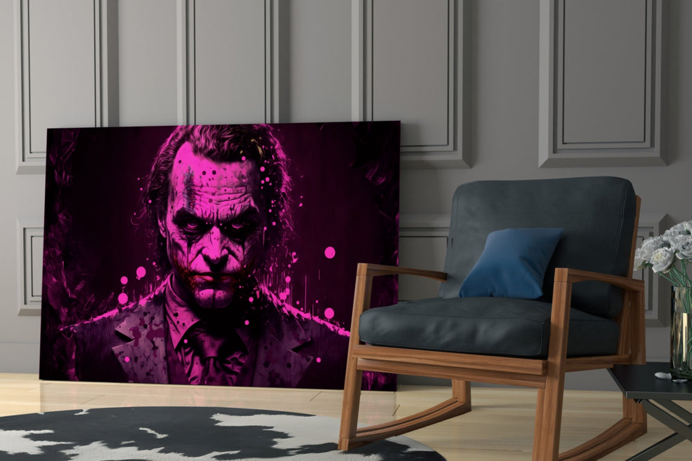 Joker glass print enhancing a hallway with cinematic mood